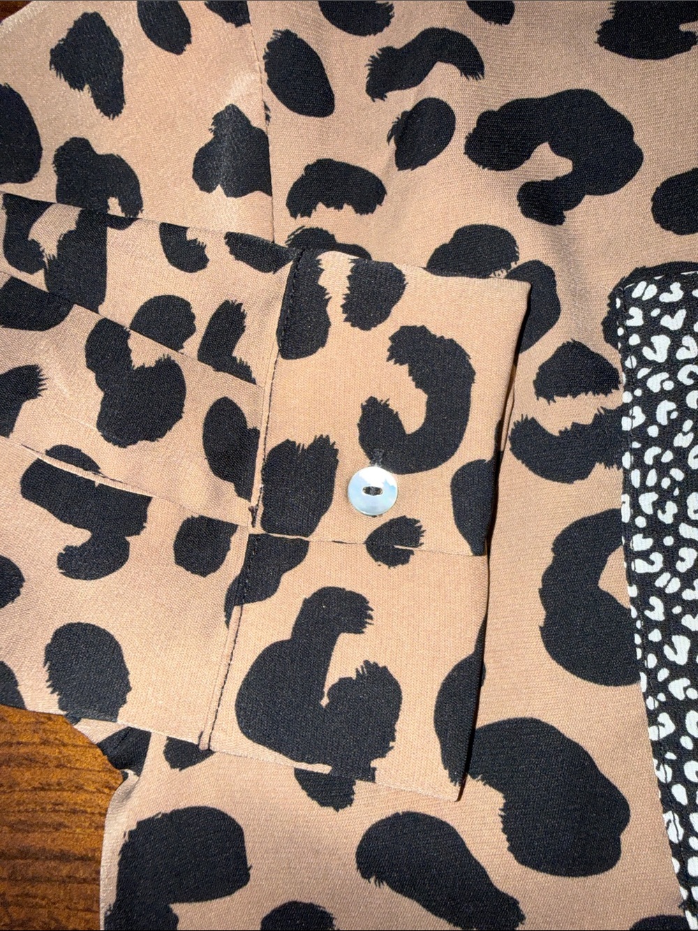 Leopard Print Button-Up Blouse in Tan and Black - Picture 9 of 10